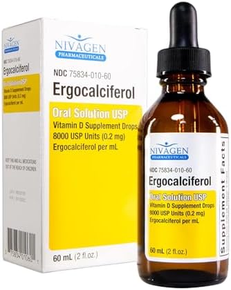 Gotas Líquidas de Vitamina D2 Nivagen 8,000 USP (Ergocalciferol) | 400 UI por Porción | 2 Gotas Diarias | 1,200 Porciones, 60ml | Absorción Rápida | - imagen 1