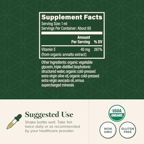 Gotas Líquidas de Vitamina E Orgánica Global Healing 40 mg - D-Alfa Tocoferol Natural 15% - Suplemento Vegano para la Piel (2 Oz) - imagen 3