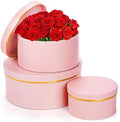 Cajas de Regalo Redondas Coloch de 3 Piezas con Tapa, Caja Rosa con Borde Dorado para Arreglos Florales, Cumpleaños, Bodas y Aniversarios, 3 Tamaños - imagen 1