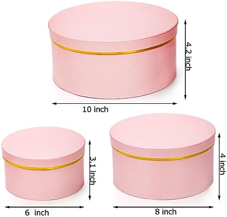 Cajas de Regalo Redondas Coloch de 3 Piezas con Tapa, Caja Rosa con Borde Dorado para Arreglos Florales, Cumpleaños, Bodas y Aniversarios, 3 Tamaños - imagen 2