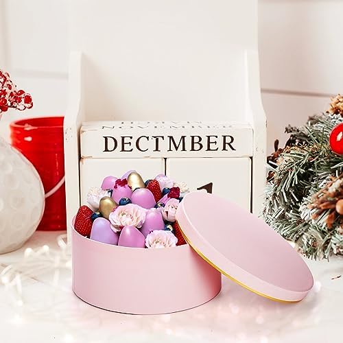 Cajas de Regalo Redondas Coloch de 3 Piezas con Tapa, Caja Rosa con Borde Dorado para Arreglos Florales, Cumpleaños, Bodas y Aniversarios, 3 Tamaños - imagen 5