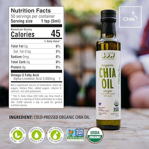 Seeds of Wellness - Aceite de Semilla de Chía Orgánico, Nutrientes Esenciales, Ácidos Grasos Omega-3 ALA, Prensado en Frío, Sin Refinar, 8.45 Fl Oz - imagen 2