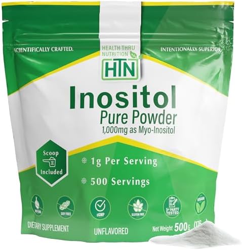 Health Thru Nutrition Polvo de Inositol – 500g de Polvo Puro como Myo-Inositol | 1,000mg (1g) por Cucharada | Sin Sabor, Vegano, No GMO | 500 - imagen 1