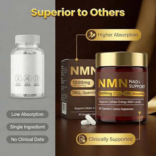 Suplemento de NMN 1000mg, 4 en 1 Liposomal NMN Orgánico Puro con Quercetina, TMG y Alternativa a NMNH, Apoya Energía Celular y Niveles de NAD+, 60 - imagen 6