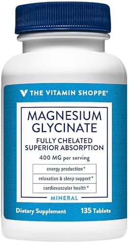 Magnesium Glycinate 400 MG de The Vitamin Shoppe, Magnesio Quelado para Mejor Absorción, Apoya Energía, Relajación y Sueño, Salud Cardiovascular, Sin - imagen 1