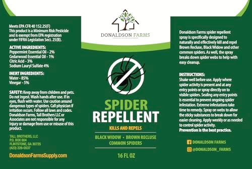 Spray Repelente de Arañas Donaldson Farms, Fórmula Natural con Menta y Madera de Cedro, Elimina Arañas Comunes, Viudas Negras y Reclusas, 16 FL OZ - imagen 7