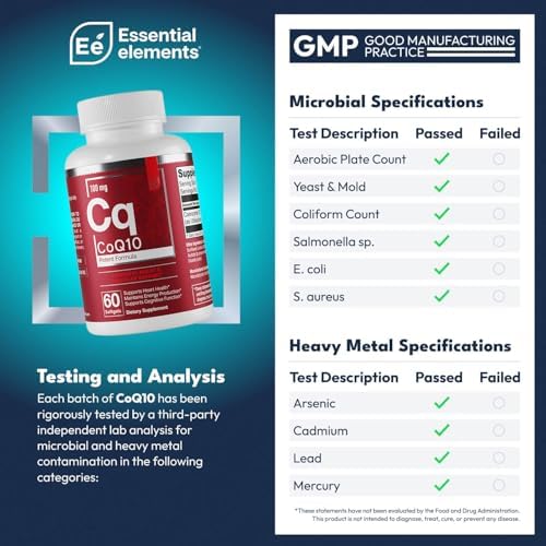 Suplemento CoQ10 100mg en Softgels de Essential Elements para el Corazón, Cerebro y Vascular - Absorción Óptima - 60 Cápsulas, Suministro de 2 Meses - imagen 2