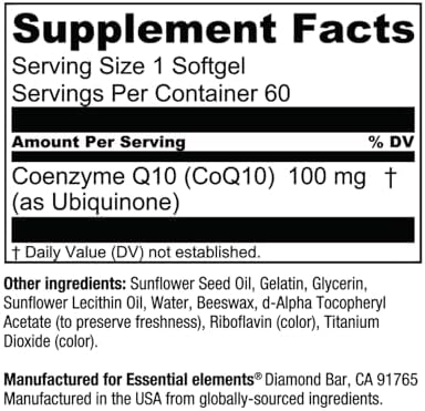 Suplemento CoQ10 100mg en Softgels de Essential Elements para el Corazón, Cerebro y Vascular - Absorción Óptima - 60 Cápsulas, Suministro de 2 Meses - imagen 6