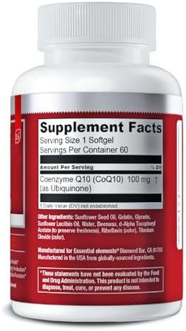 Suplemento CoQ10 100mg en Softgels de Essential Elements para el Corazón, Cerebro y Vascular - Absorción Óptima - 60 Cápsulas, Suministro de 2 Meses - imagen 7