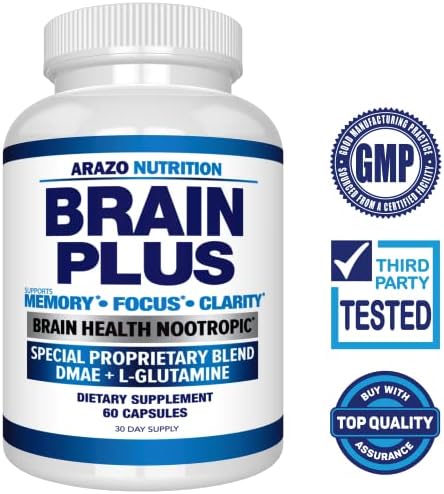 Suplemento Premium para la Función Cerebral Arazo Nutrition – Memoria, Enfoque, Claridad – Nootrópico con DMAE, Bacopa Monnieri, L-Glutamina, - imagen 2