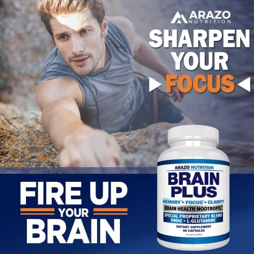Suplemento Premium para la Función Cerebral Arazo Nutrition – Memoria, Enfoque, Claridad – Nootrópico con DMAE, Bacopa Monnieri, L-Glutamina, - imagen 4