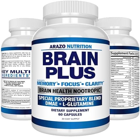 Suplemento Premium para la Función Cerebral Arazo Nutrition – Memoria, Enfoque, Claridad – Nootrópico con DMAE, Bacopa Monnieri, L-Glutamina, - imagen 6