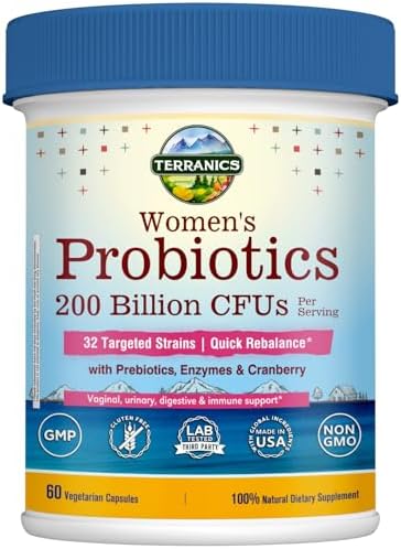 Probióticos Diarios Terranics para Mujeres, 200 Mil Millones 32 Cepas, con Arándano, Prebióticos y Enzimas, Equilibra Flora Vaginal y pH, 60 Cápsulas - imagen 1