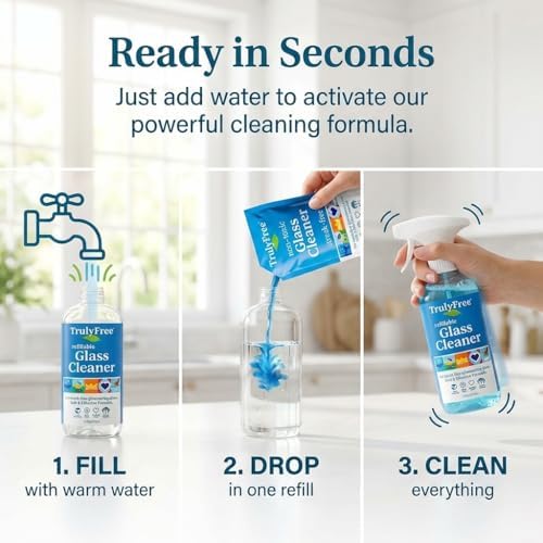 Kit de Limpiador de Vidrio Natural Truly Free - Elimina Suciedad y Residuos para Ventanas y Superficies de Vidrio Brillantes en Casa, Oficina y - imagen 3