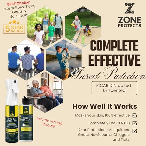 Bundle de Repelente de Insectos Zone Protects Sin Fragancia - Spray de 10oz + Recarga - Protección de 20% Picaridina contra Mosquitos, Garrapatas y - imagen 2