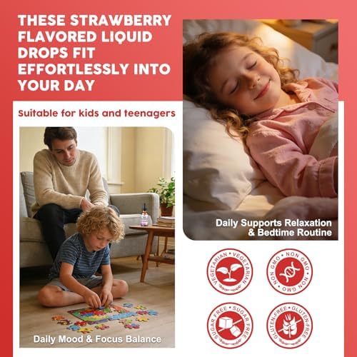 Gotas de Magnesio Glicinato para Niños - Apoyo a la Relajación y Cognición - Suplemento Líquido de 200mg con L-Theanina, GABA, B6, D3, K2 - Sin - imagen 5