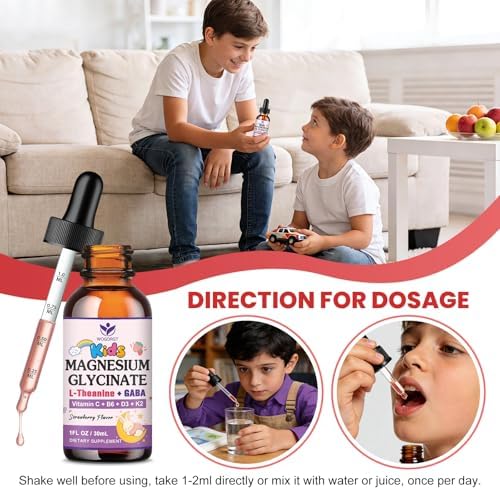 Gotas de Magnesio Glicinato para Niños - Apoyo a la Relajación y Cognición - Suplemento Líquido de 200mg con L-Theanina, GABA, B6, D3, K2 - Sin - imagen 6