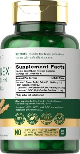 Extracto de Polen de Flores Graminex Carlyle | 1000 mg | 60 Cápsulas | Suplemento No GMO y Libre de Gluten - imagen 2
