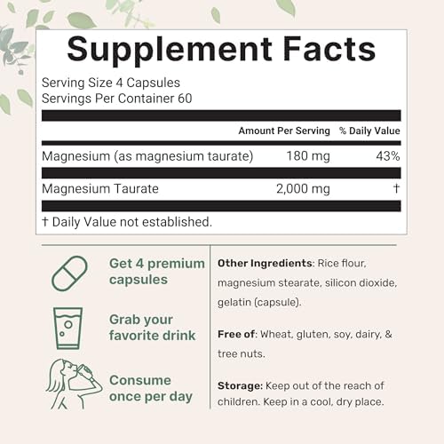 Taurato de Magnesio 2,000mg, 240 Cápsulas | Suplemento Mineral Chelado de Alta Biodisponibilidad | No GMO, Sin Gluten - imagen 2
