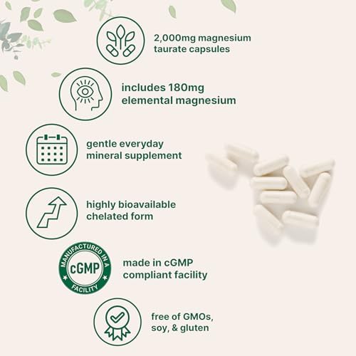 Taurato de Magnesio 2,000mg, 240 Cápsulas | Suplemento Mineral Chelado de Alta Biodisponibilidad | No GMO, Sin Gluten - imagen 3
