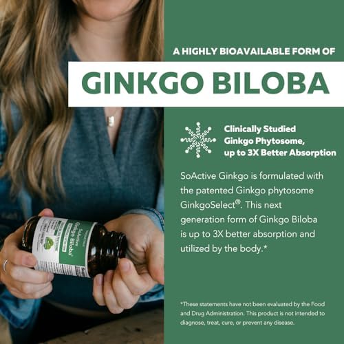 SoActive Ginkgo Biloba con GinkgoSelect® Phytosome | Absorción Mejorada para el Cerebro, Corazón y Memoria – 180 mg – Apoya la Circulación y Salud - imagen 2