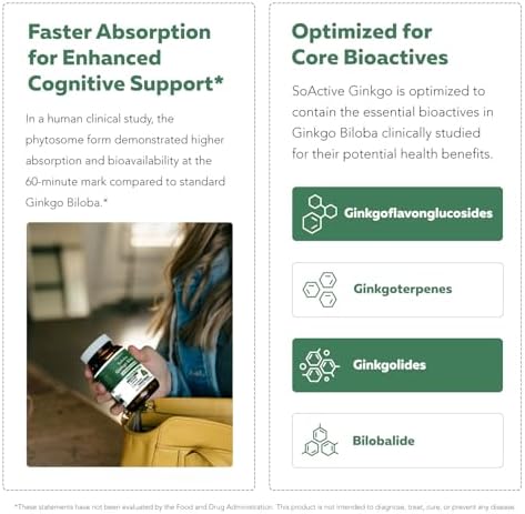 SoActive Ginkgo Biloba con GinkgoSelect® Phytosome | Absorción Mejorada para el Cerebro, Corazón y Memoria – 180 mg – Apoya la Circulación y Salud - imagen 4
