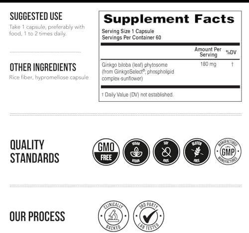 SoActive Ginkgo Biloba con GinkgoSelect® Phytosome | Absorción Mejorada para el Cerebro, Corazón y Memoria – 180 mg – Apoya la Circulación y Salud - imagen 6