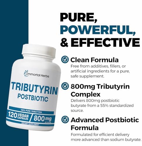 Suplemento de Tributirina Immortal Herbs 800mg, Fórmula Avanzada de Butirato, 55% Estandarizado, Entrega Más Efectiva que el Butirato de Sodio, 120 - imagen 3