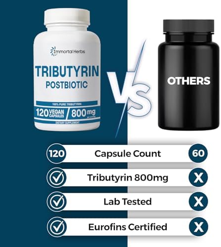 Suplemento de Tributirina Immortal Herbs 800mg, Fórmula Avanzada de Butirato, 55% Estandarizado, Entrega Más Efectiva que el Butirato de Sodio, 120 - imagen 5