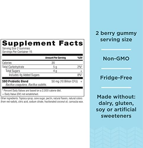 Ancient Nutrition Probióticos, Gomitas Berry SBO con 10 Mil Millones de CFUs por Porción, Apoyo Digestivo e Inmunológico, Sin Gluten, 60 Unidades - imagen 2