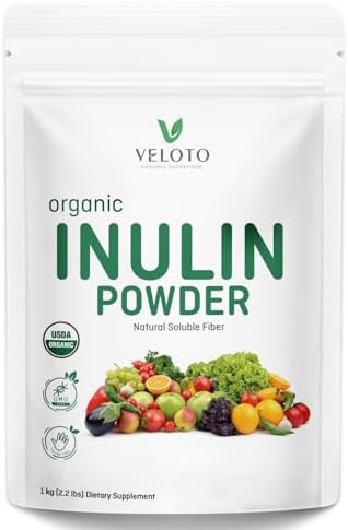 Polvo de Inulina Orgánica VELOTO – Suplemento de Fibra Prebiótica para Smoothies y Bebidas, 2.2 lb, Sin Sabor, Soluble en Agua, Vegano y No - imagen 1