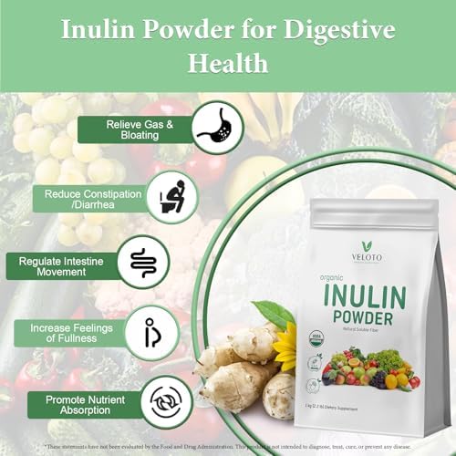 Polvo de Inulina Orgánica VELOTO – Suplemento de Fibra Prebiótica para Smoothies y Bebidas, 2.2 lb, Sin Sabor, Soluble en Agua, Vegano y No - imagen 5
