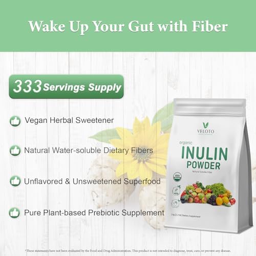 Polvo de Inulina Orgánica VELOTO – Suplemento de Fibra Prebiótica para Smoothies y Bebidas, 2.2 lb, Sin Sabor, Soluble en Agua, Vegano y No - imagen 6