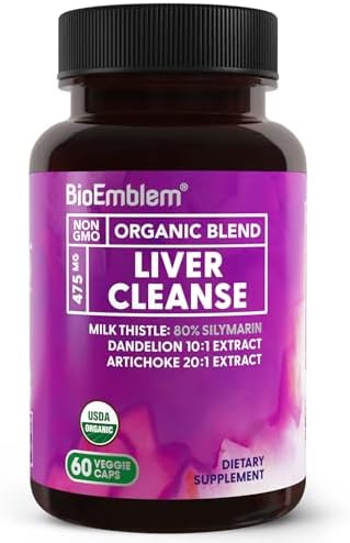 BioEmblem Limpiador de Hígado Orgánico USDA - Extracto de Cardo Mariano 80% Silymarina para la Salud Hepática con Diente de León y Alcachofa - 100% - imagen 1