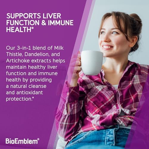 BioEmblem Limpiador de Hígado Orgánico USDA - Extracto de Cardo Mariano 80% Silymarina para la Salud Hepática con Diente de León y Alcachofa - 100% - imagen 4