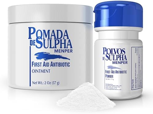 Paquete Menper de Polvos y Pomada de Sulfa – Polvo Antibiótico de ros Auxilios (7.5 g) y Pomada Sanadora (2 oz) – Cuidado de Heridas, Protección - imagen 1