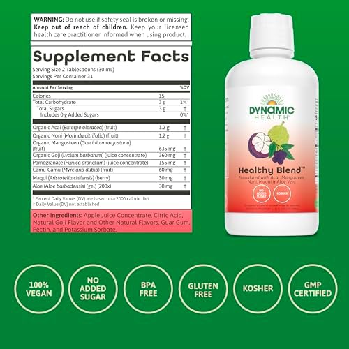 Mezcla Saludable Dynamic Health con Acai, Mangostán, Noni, Maquí y Aloe Vera, Sin Aditivos, Apoyo Inmunológico, Antioxidante, Vegano, Sin Gluten, No - imagen 3