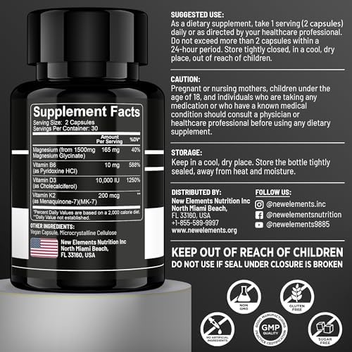 Vitamina D3 K2 con Magnesio Glicinato y Vitamina B6 para Mejor Absorción | Magnesio 1500mg | D3 10,000 UI | K2 (MK7) 200mcg | B6 10mg | Inmunidad | - imagen 3