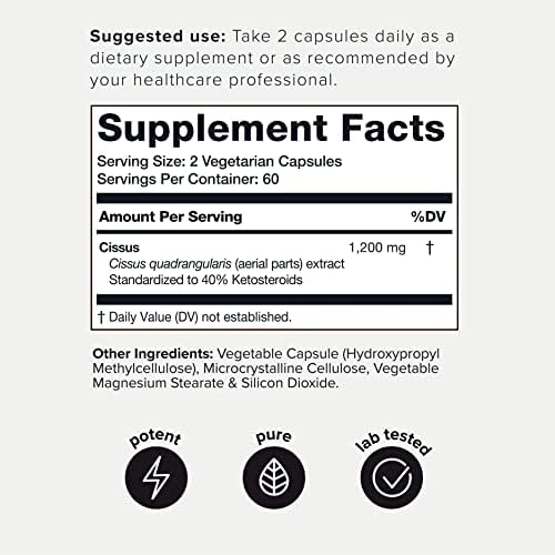 Cápsulas Toniiq de Cissus Quadrangularis - Mín. 40% de Ketosteroides - Suplemento Ultra Potente para Tendones y Articulaciones - Extracto Concentrado - imagen 2