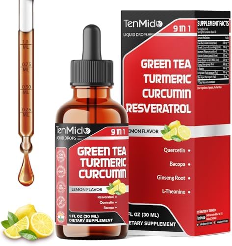 Extracto Líquido de Té Verde Tenmido - 9 en 1 con Cúrcuma, Resveratrol, Quercetina, Bacopa, Ginseng Panax, L-Teanina, Granada y Pimienta Negra - 30ml - imagen 1