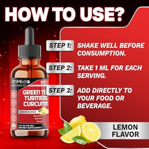 Extracto Líquido de Té Verde Tenmido - 9 en 1 con Cúrcuma, Resveratrol, Quercetina, Bacopa, Ginseng Panax, L-Teanina, Granada y Pimienta Negra - 30ml - imagen 6
