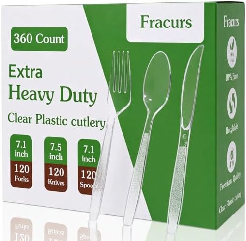 Set de Utensilios Desechables Fracurs 360 Piezas, 120 Cucharas, 120 Tenedores, 120 Cuchillos, Plástico Resistente y Libre de BPA, Ideal para Fiestas - imagen 1