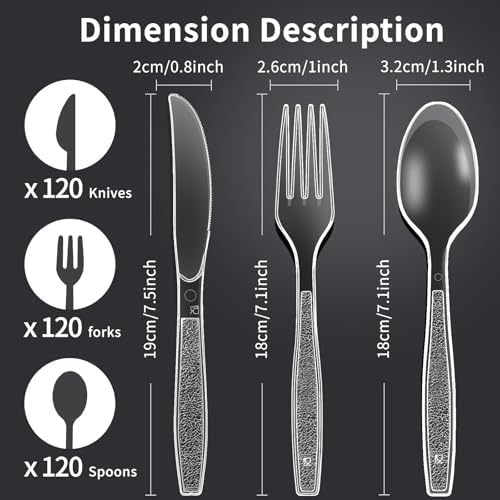 Set de Utensilios Desechables Fracurs 360 Piezas, 120 Cucharas, 120 Tenedores, 120 Cuchillos, Plástico Resistente y Libre de BPA, Ideal para Fiestas - imagen 2