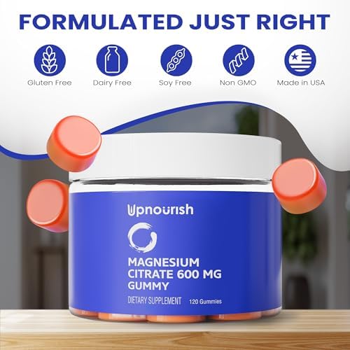 Gomitas de Magnesio UpNourish para Adultos y Niños, Citrato de Magnesio 600mg, Suplemento Calmante para Relajación Muscular, Salud Ósea y Digestiva, - imagen 4