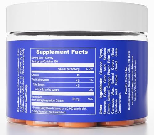 Gomitas de Magnesio UpNourish para Adultos y Niños, Citrato de Magnesio 600mg, Suplemento Calmante para Relajación Muscular, Salud Ósea y Digestiva, - imagen 7