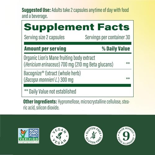MegaFood Suplemento de Hongos Superfood para Enfoque - Cápsulas de Melena de León - Fórmula de Doctor - Suplemento Vegano con Bacopa - 60 Cápsulas, - imagen 2