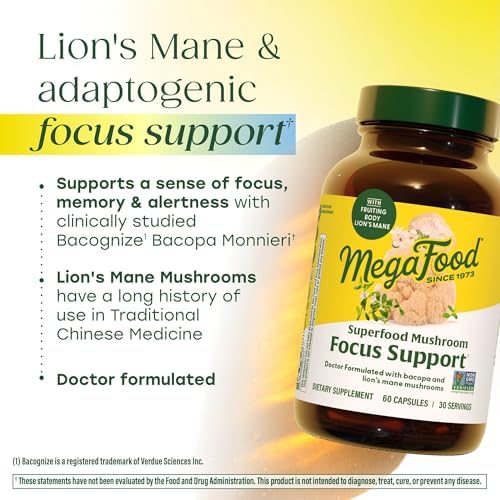 MegaFood Suplemento de Hongos Superfood para Enfoque - Cápsulas de Melena de León - Fórmula de Doctor - Suplemento Vegano con Bacopa - 60 Cápsulas, - imagen 3