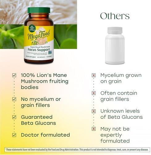 MegaFood Suplemento de Hongos Superfood para Enfoque - Cápsulas de Melena de León - Fórmula de Doctor - Suplemento Vegano con Bacopa - 60 Cápsulas, - imagen 6
