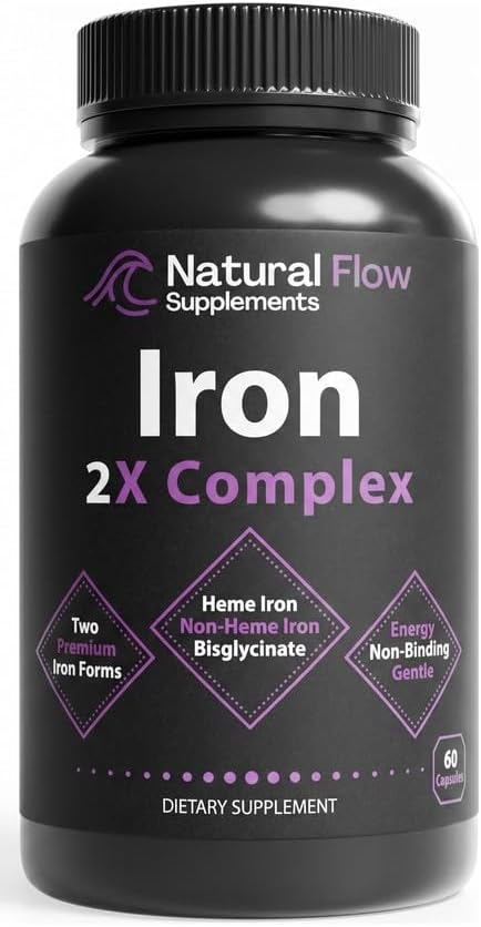 Complejo de Hierro Natural Flow 2X — Heme y Bisglicinato Ferroso, 28 mg de Hierro Elemental con Metilfolato, Metilcobalamina B12, B6, Vitamina C y - imagen 1
