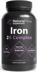 Complejo de Hierro Natural Flow 2X — Heme y Bisglicinato Ferroso, 28 mg de Hierro Elemental con Metilfolato, Metilcobalamina B12, B6, Vitamina C y - imagen 1